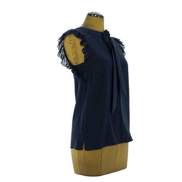 Ted Baker Navy Eene Frill Silk Top - Picture 8 of 15